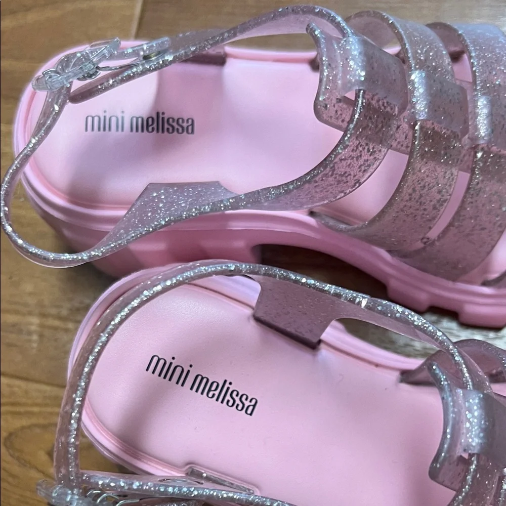 Mini Melissa Pink Glitter Chunky Sandals